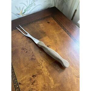 Vintage Cutco Carving Serving Fork No 26 Brown Swirl Handle Stainless Steel USA